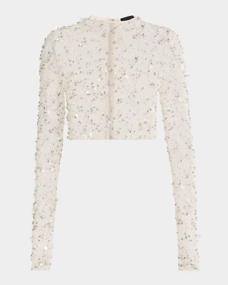 Embellished Mesh Crop Top